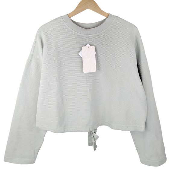 Fabletics Anna Tie-Back Sweatshirt Waffle Knit Open Back Mint Teal Oversized XXS - Picture 2 of 8